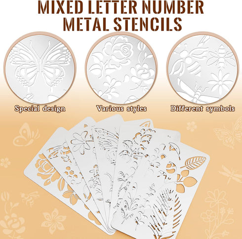Lewtemi 6 Pcs Mixed Metal Stencil Wood Stencil Templates Stencils for Journaling Wood Burning Stencils for Wood Carving Drawing Engraving Scrapboo...