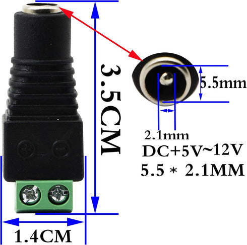 zdyCGTime DC 5.5 X 2.1mm Adapter 2.1 X5.5mm Female Barrel Power Jack to 2 Pin/Way Female Bolt Screw Type terminals Adapter Connector for CCTV Secu...