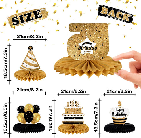 LINGTEER Happy 55th Birthday Table Honeycomb Centerpieces Cheers to 55th Birthday 55 Years Old Party Table Decorations Gift Sign....