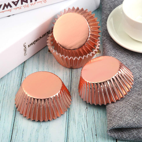 URATOT 100 Pieces Foil Metallic Cupcake Liners Muffin Wrappers Foil Baking Cups Muffin Paper Cases, Rose Gold...
