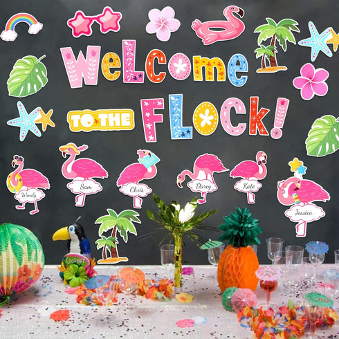 HOWAF 56pcs Flamingo Cutouts, Hawaii Flamingo Themed Welcome Paper Cut Outs with Dot Glues for School Classroom Bulletin Board Decoration, Summer ...