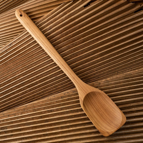 FAAY 18 Inches Large Wooden Spoon, Long Handle Heavy Duty Spoon with Scoop for Big Pot Stirring, Mixing & Cooking. Handcrafted from Teak for Crab ...