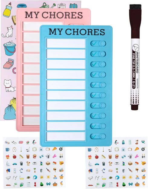 Dry Erase Chore Chart Set (2 Pcs) | Chore Chart for Kids, Dry Erase Board for Kids & Chore Chart for Adults (Blue & Pink)...