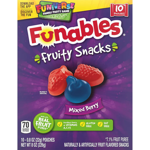 Funables Fruity Snacks, Mixed Berry Fruit Flavored Snacks, 0.8 Ounce Pouches (Pack of 10)...