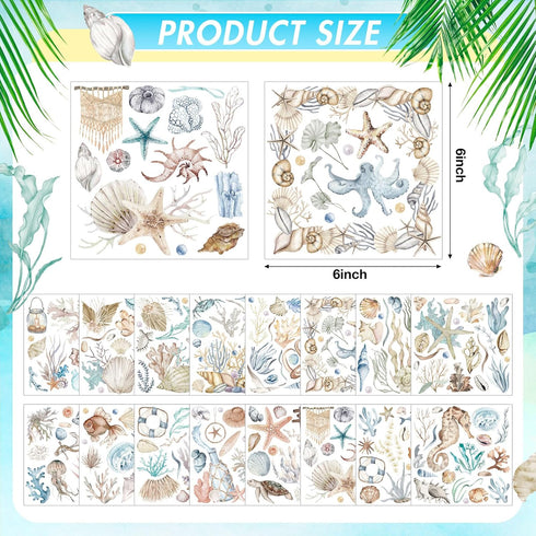 Dispowreath 16 Sheets Ocean Boho Rub on Transfers Stickers Mixed Sea Life Rub on Transfers for Crafts Fish Starfish Decor Furniture Decals for DIY...