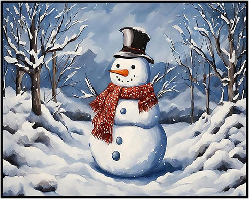 Posterizer 1 pcs-cute snowman in snowy wintery nature 3-Landscape & Nature Art-Holiday Poster Collection-Living Room Bedroom Decor- unframed wall ...
