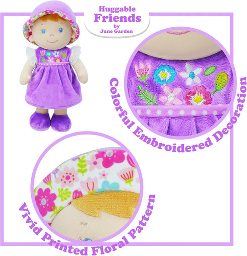 June Garden 12" Soft Dolly Laura - Stuffed Soft Baby Doll Gift for 1 2 3 Year Old Girls - Purple Dress...