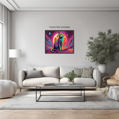 Posterizer 1 pcs- psychedelic funky hippie colorful cat 5-Fantasy & Fiction Art-Retro Art- Living Room Bedroom Decor- unframed wall art...