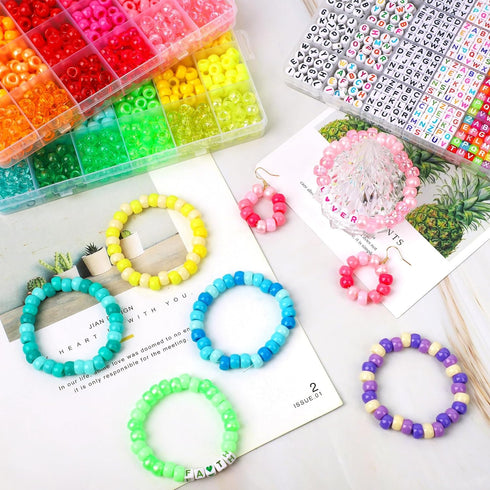 Acerich 4022 Pcs Pony Beads for Friendship Bracelet Making Kit, 96 Colors 5 Boxes Friendship Bracelet Beads 6x9mm Rainbow Kandi Beads with 1000 Pc...
