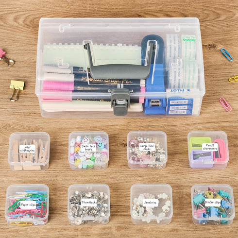 Small Bead Organizers with Handle, 24 Pcs Plastic Storage Cases, Mini Clear Craft Containers with Hinged Lid and Label Small Parts Storage Boxes f...