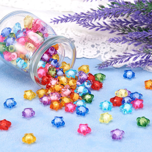 Craftdady 200pcs Transparent Random Mixed Colors Acrylic Star Spacer Beads 12x11mm Round Bead Inside Plastic Loose Charms with 2mm Hole for DIY Je...
