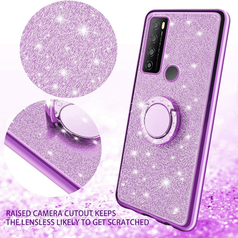 Case for TCL 30 XL (6.82-inch) Cover ShockProof Protector with Strap Lanyard Holder Ring for Girls Women Glitter Sparkle Bling Cute Phone Case for...