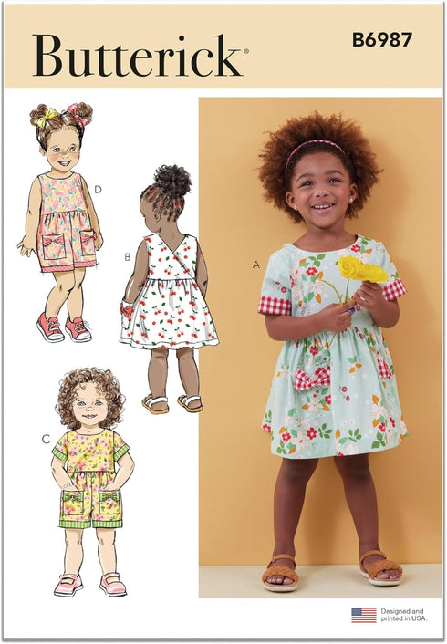 Butterick Toddlers' Dresses and Rompers Sewing Pattern Packet, Design Code B6987, Sizes 1/2-1-2-3-4, Multicolor...