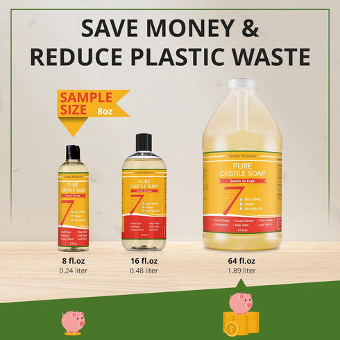 Pure Castile Soap, Sweet Orange - No Palm Oil, GMO-Free - Gentle Liquid Soap For Sensitive Skin & Baby Wash - All Natural Vegan Formula with Organ...