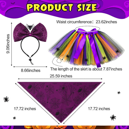 6 Pieces Pet Halloween Costume Dog Accessories includes Tulle Tutu Skirt Halloween Dog Bandana Cute Headband Wizard Hat with Spider Halloween Cost...