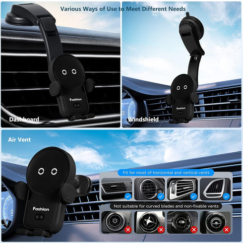 Wireless Car Charger Mount,15W Qi Fast Charger, Wireless Car Charger Smart Sensor Air Vent, Automatic Clamping Phone Holder for iPhone14/13/12/11/...