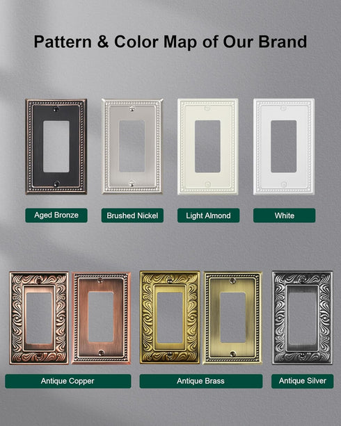 4-Pack Decorator Outlet Cover Plate, Decorative Switch Plates and Outlet Covers, Aged Bronze Metal Wall Plates for Electrical Outlets, Receptacle,...