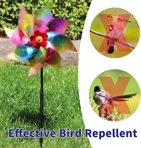 10 Pieces 21 Inches Rainbow Reflective Pinwheels with Stakes Windmill Wind Spinners Outdoor for Yard Garden Lawn Farm Decor Bird Repellent, Large ...