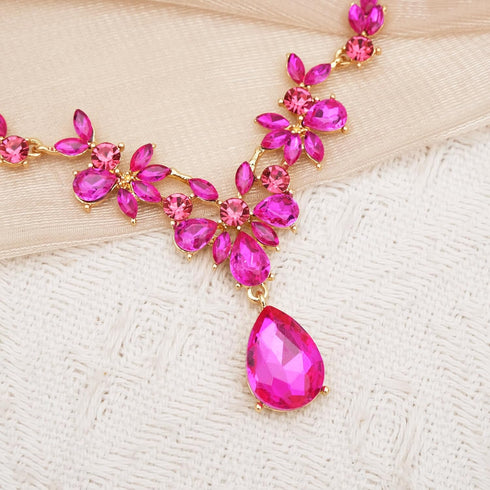 Wedding Jewelry Set for Women Bridal Floral Necklace Dangle Earrings Bracelet Set Crystal Prom Party Costume Accessories for Bride #0015...