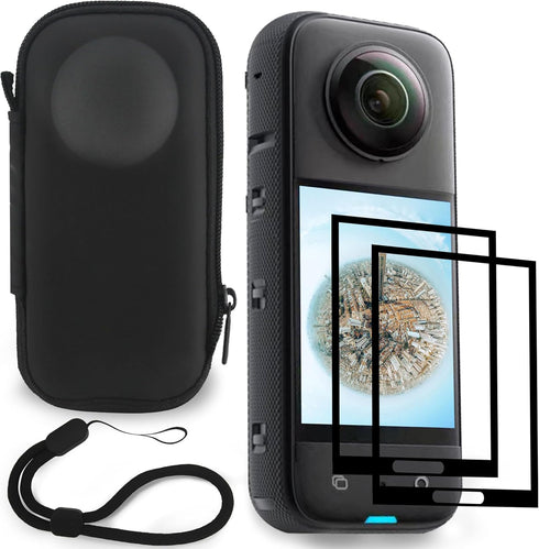 FiTSTILL Black Mini Carrying Hard Shell Travel Storage Case+Screen Protectors Compatible with Insta360x3 Accessories Kit,Easy Installation LCD Tem...