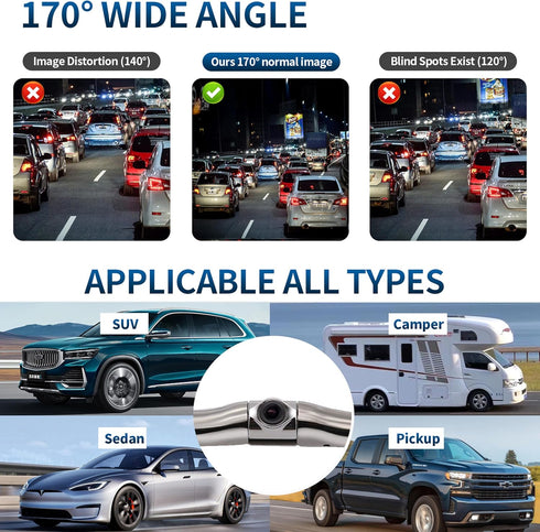 HD Backup Camera - 170 Wide Angle, Universal License Plate, IP69 Waterproof, Reverse Camera for Cars & Trucks...
