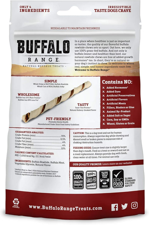 Rawhide Dog Treats | Healthy, Grass-Fed Buffalo Jerky Raw Hide Chews | Hickory Smoked Flavor | Jerky Twist, 16 Count...