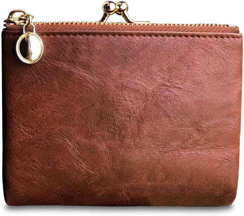 Womens Wallet Small Bifold Rfid Ladies Mini Vintage Coin Purse With Zipper and Kiss Lock (Brown)...