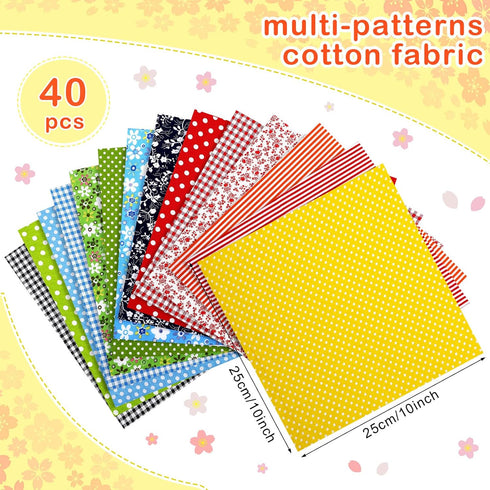 40 Pcs 10 x 10 Inches Cotton Fabric Bundle Squares Precut Fabric Squares Multi Color Floral Fat Squares Sheets for Kids DIY Craft Quilting Sewing ...
