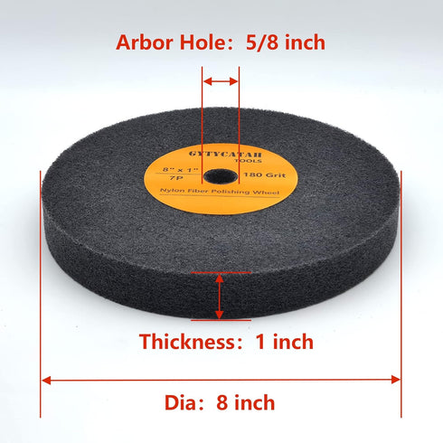 Deburring Wheel, Nylon Fiber Polishing Wheels, Abrasive Silicon Carbide Bench Buffing Grinder Wheel, Dia 8" x 1" Thickness x 5/8" Arbor, 180 Grit,...