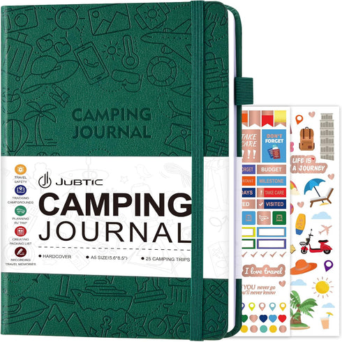 JUBTIC Camping Journal and RV Travel Log Book, A5 Adventure Journal for 25 Camping, Hiking Journal, Family Travel Books Camper Essentials Camping ...
