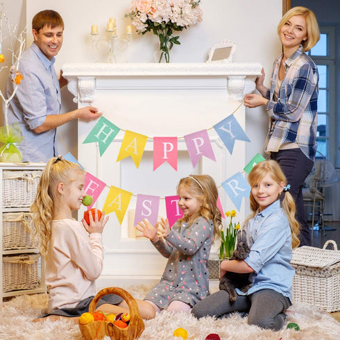 TUPARKA 2pcs Easter Banners, 'Happy Easter' Bunting Garland Decorations, Lightweight Hessian Banner, Pennant Shape, 2.5m Length, Ideal for Party, ...