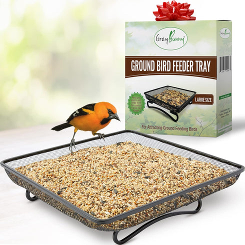 Gray Bunny Bird and Squirrel Feeder Tray 11x11 Inches, Cardinal Bird Feeder, Blue Jay Feeder, Squirrel Feeders for Outside, Wild Bird Feeders, Pla...