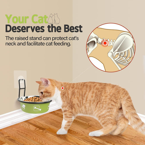 Elevated Cat Bowls, Wall Mounted Cat Food Dish, Raised Cat Food and Water Bowls, Stainless Steel Elevated Pet Bowls with Stand, Nonslip No Spill P...