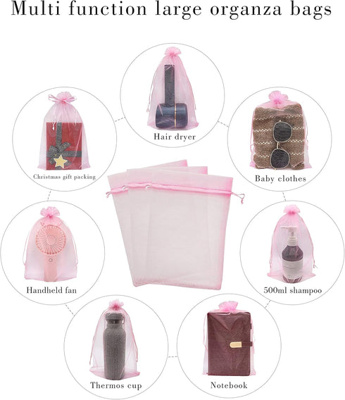50pcs Large Organza Bags 8X12 inch Pink Mesh Bags Drawstring Jewelry Gift Bag for Baby Shower Birthday Wedding Party Favor Goodie Candy Bags (Pink...