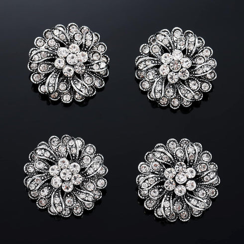 4 Pcs Sliver Rhinestone Buttons Crystal Embellishments for Clothing Jewelry Making DIY Decoration Bottons for Sewing Crafts Wedding Bridal(Button-...