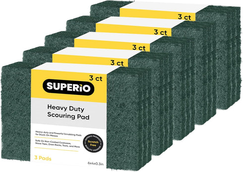 Scouring Pad Non-Scratching Scrubber Non-Scratch Cleaning Scrub Pads Heavy Duty Scouring Pad Reusable Kitchen Scrubbing Pad Pack of 15 Green, by S...