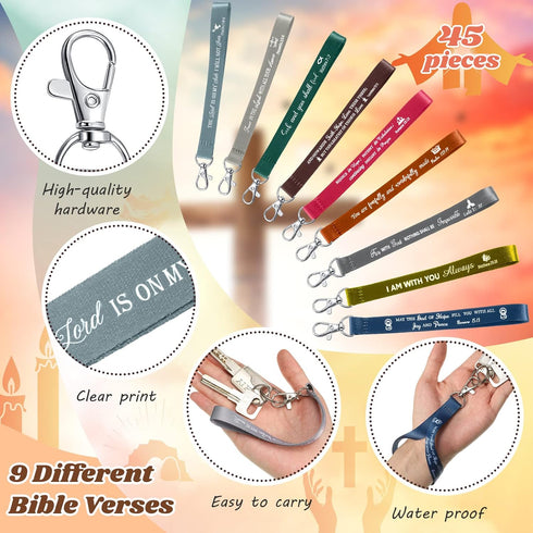 45 Pieces Christian Keychains Bulk Inspirational Bible Verse Key Chains Polyester Scripture Keyrings Religious Party Gifts (Dark, Classic)...