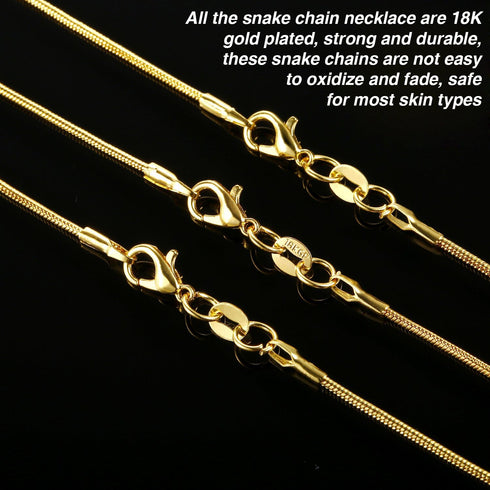 TecUnite 24 Pack Gold Snake Chain Necklace Chains with Lobster Clasps Gifts DIY for Jewelry Making, 1.2 mm...