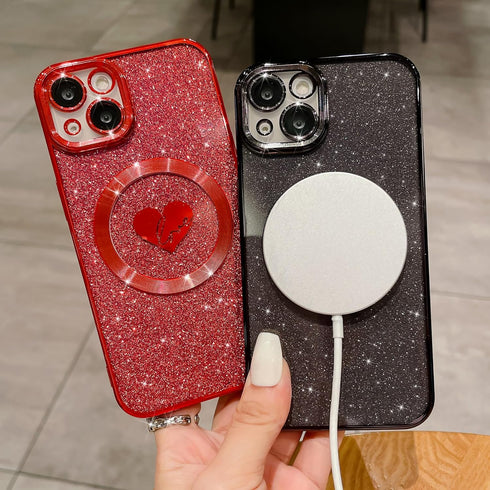 Compatible with iPhone 15 Plus 6.7 Inch Case with Magsafe, Plating Heart Glitter Magnetic Case for Women Girl TPU Camera Protection Back Cover for...
