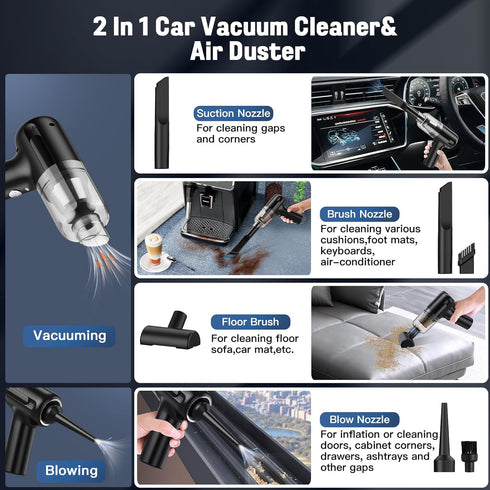 Mini Car Vacuum Cleaner, Handheld Vacuum Cordless,2 in 1 Rechargeable Vacuum Cleaner & Blower,Small Car Vacuum with 6000Pa Suction Power,Dust Bust...