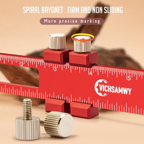 Woodworking Ruler, Precision Pocket Rulers, VICHSAMWY Scribing Ruler 12, 8, 6 Inch Metal Slide Stop Marking Ruler Metric Inch, Square Ruler Adjust...