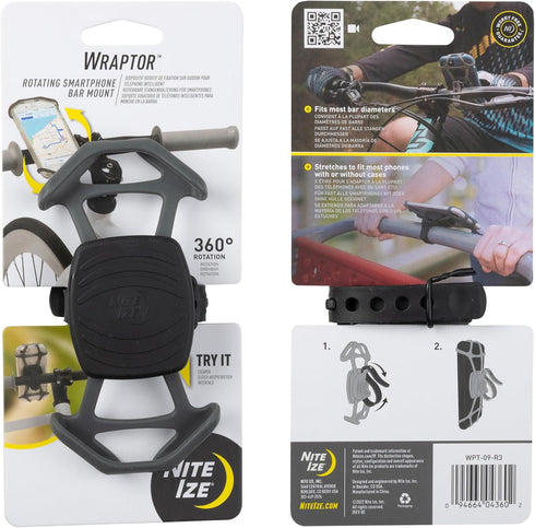 Nite Ize Wraptor Rotating Smartphone Bar Mount - Cell Phone Mount for Bikes, Strollers & More - Easy-to-Use & Adjustable Phone Accessories - Grey...