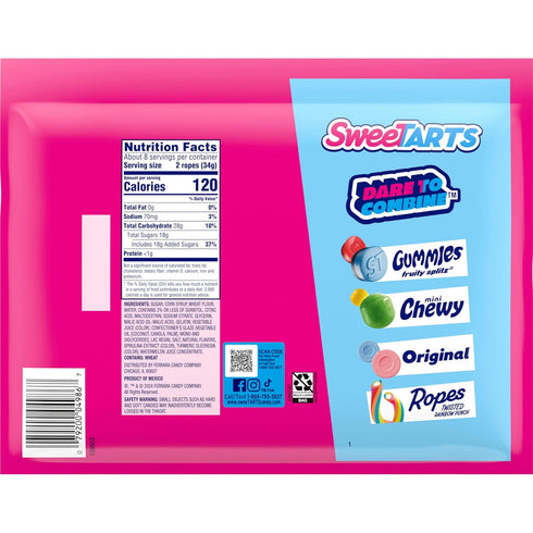 SweeTARTS Ropes, Candy, Watermelon Berry Collision, Soft and Chewy, 9 oz...