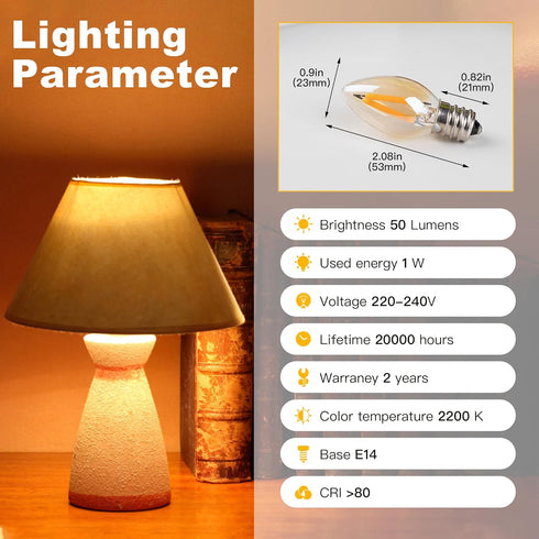 C7 Low Wattage LED Light Bulbs 15Watt,E12 Screw Base Candelabra Night Light Bulbs,1.5W Small Light Bulb 2200K Warm White Salt Light Bulb,Mini LED ...