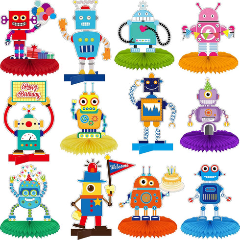 12 Pieces Robot Birthday Party Supplies Robot Party Honeycomb Centerpieces Robot Party Decorations Robot Party Table Topper for Baby Shower Decora...