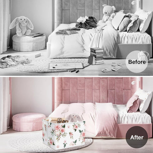 Clastyle Rectangle Rose Floral Baby Girl Gift Basket Outdoor Towel Storage Pool Toy Beach Blanket Basket Pink Flower Shelf Basket for Clothes Toy ...