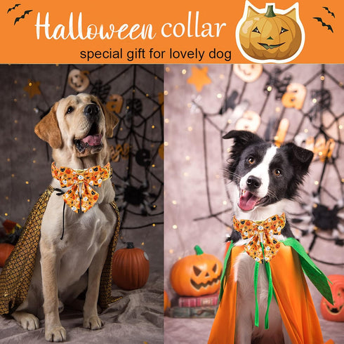 ARING PET Dog Collar, Halloween Dog Collar with Detachable Bow Tie, Adjustable Ghost Pumpkin Bowtie Dog Collar with Metal Buckle...