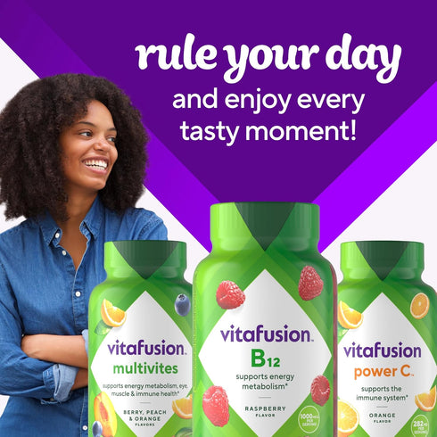 vitafusion Vitamin B12 Gummy Vitamins for Energy Metabolism Support, Natural Raspberry Flavored, America’s Number 1 Gummy Vitamin Brand, 70 Day Su...