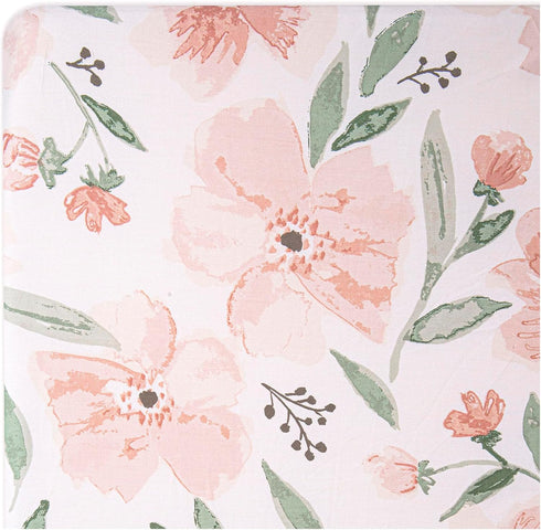 Crane Baby Soft Cotton Crib Mattress Sheet, Fitted Sheet for Cribs and Toddler Beds, Pink Floral, 28”w x 52”h x 9”d...