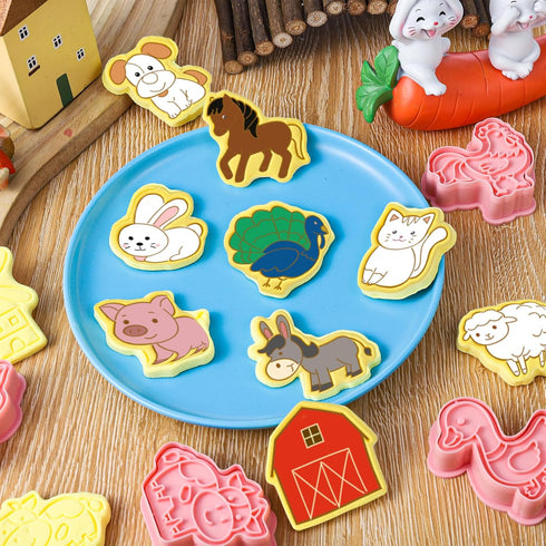 16 Pcs Farm Animal Cookie Cutters with Plunger Stamps Set, Farm Animal theme Fun Cookie Mold, 3D Animal Shape Cookie Cutters, Animal Series Shape ...
